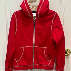 Hanna Andersson Red zip up Sherpa lined Jacket with hood size 130 (8)